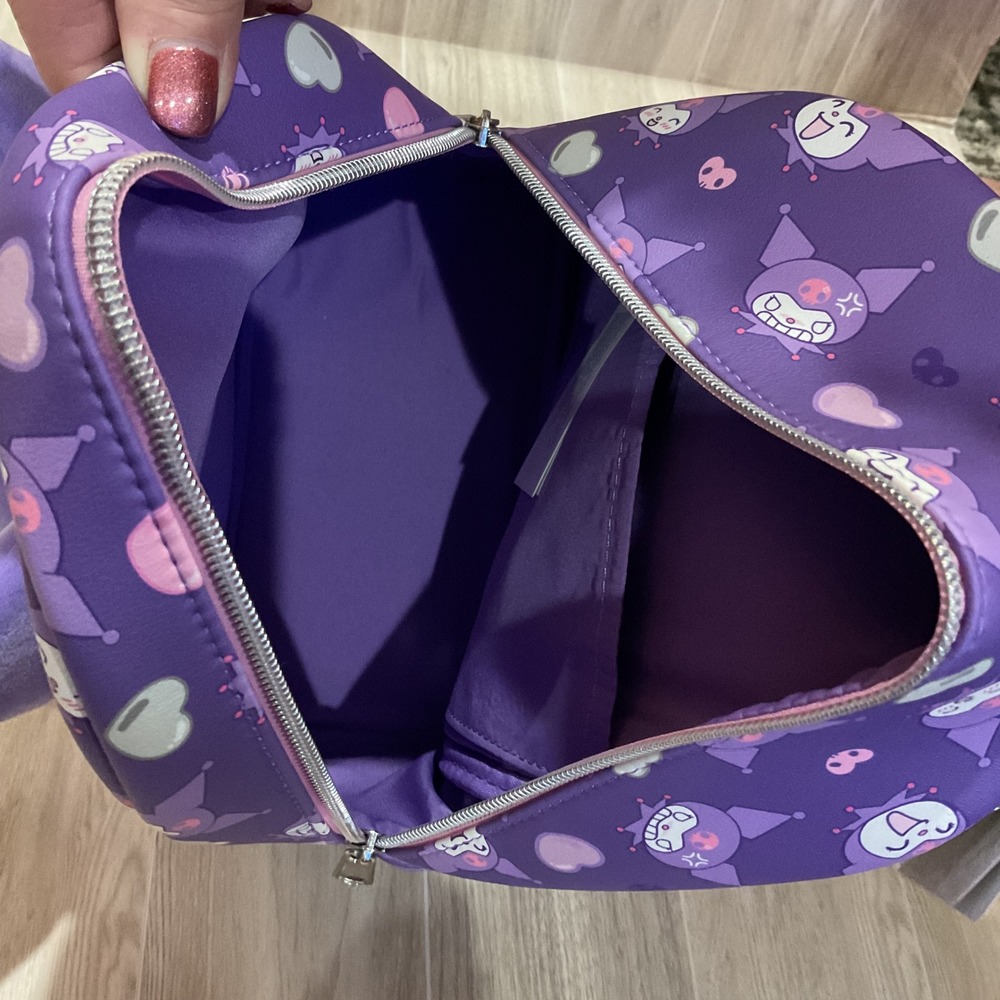 Loungefly Sanrio Kuromi Plush 3D Mini Backpack Purple Heart‎ All Over Print NEW - Picture 4 of 4